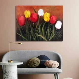 Lukisan Bunga Tulip, Ukuran 60 x 80 cm, 100% Buatan Tangan Bukan Print