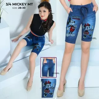 Celana Jeans 3/4 Wanita Motif Mickey
