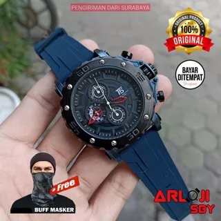 JAM TANGAN PRIA T5 H3865 CHRONOGRAPH ORIGINAL TAHAN AIR 3 ATM BLACK BLUE ROSE FREE BOX PAPPER BAG