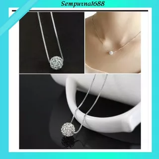 ?SMP? Kalung Stainless Crystal Bentuk Bola Diamond Jewelry H16