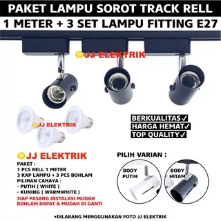 Paket lampu sorot 1 set isi 3 plus rel 1M LED Track Light Spotlight Rel Fitting E27