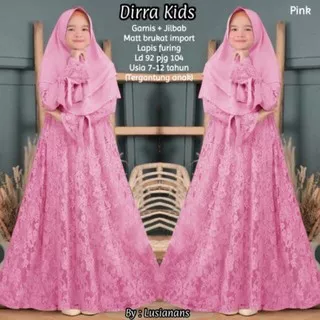 DIRRA SYARI KIDS Bahan Moscrepe Brukat Mix Full Brukat (Dapat Gamis+Kerudung) Baju Muslim Anak Simpl