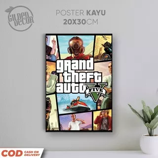 Hiasan dinding Poster Kayu Gaming Gamers 20x30cm GG005 GTA V Grand Theft Auto ps3 ps4 ps5 dekorasi