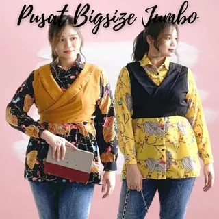 LD 120 - BAJU ATASAN JUMBO KOREA INNER OUTER KEMEJA KULIAH KERJA FORMAL OPPA KIYOWO BUNGA BIGSIZE JUMBO PLUS XTRA SIZE FREE ONGKIR MT