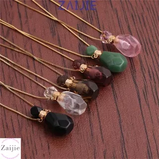 ZAIJIE Fashion Natural Stone Necklace New Trendy Oil Diffuser Vial Perfume Bottle Pendant Water Drop Hang Pendant for Car Square Shape for Women Men Jewelry Gift