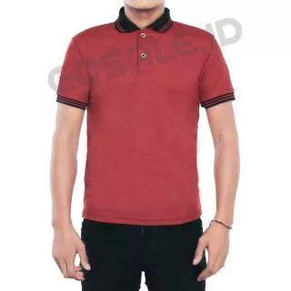 Kaos Polo Shirt NC59 Lakos TC Merah Bata Kombinasi Kerah Hitam