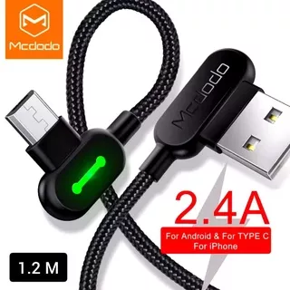 MCDODO 2.4A Kabel USB Type C LED Pengisi Daya Cepat Kabel Data Pengisi Daya Ponsel Micro usb untuk Android Samsung Huawei Xiaomi Mi Redmi LG