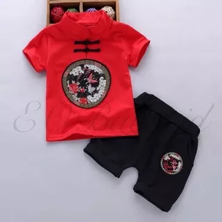 [1 - 7 Tahun] Cheongsam Anak Setelan Cheongsam Anak Laki Laki Baju Sincia Baju Imlek Anak Cowok Setelan Cheongsam Anak PREMIUM IMPORT EOBaby D12