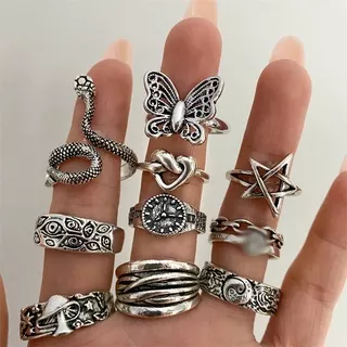 Vintage Punk Animal Geometry Open Knuckle Ring For Female Male Owl Snake Butterfly Metal Charm Ring Fashion Jewelry