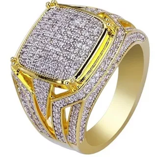 Cincin Berlian Imitasi Bentuk Es Krim Persegi Warna Emas Untuk Pria
