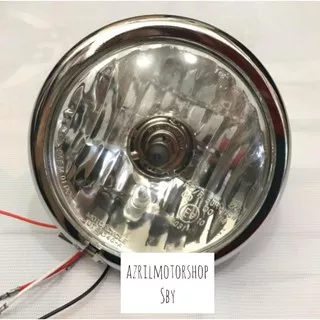 REFLEKTOR CB PESEK COPY JUTE KACA BENING BATOK CHROME/Lampu Cb pesek H4 Kaca Putih