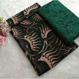 Kain Batik Jarik Kebaya Couple Set Brokat Embos Katun Prima Hijau Botol