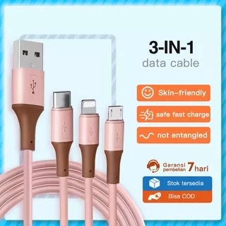 ?NEW? 3 in 1 data cables 1.5M with Micro  Data USB TO TYPE-C lightning Charging Original pink