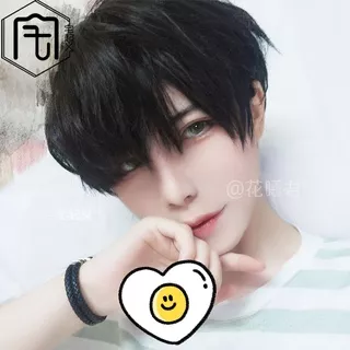 Wig / Rambut Palsu Pria Model Pendek Lurus Warna Hitam Untuk Cosplay
