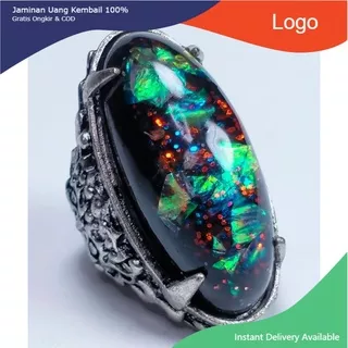 Batu Cincin Black Opal / Kalimaya Hitam Tim Tim Model Pandan Top Color