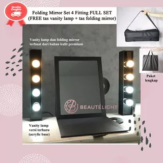 Folding Mirror Set 4 Fitting Beautelight / Vanity Mirror Makeup / Kaca Lipat / Cermin Rias Make Up