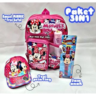 Tas ransel anak karakter 4in1 - Tas ransel + topi + jam + botol minum