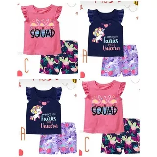 (8-13y)  Setelan Anak Baju Rumah anak baju main anak Perempuan Unicorn Purple Flaminggo Pink Merek Momcare
