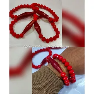 Gelang etnik batu kristal merah kristal Ceko cantik 10mm plat lamiyang Dayak Kalimantan