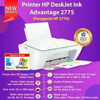 Printer HP Deskjet 2775 2776 WiFi AiO Print Scan Copy WiFi Bluetooth Wireless & Cartridge Tinta 682