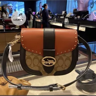 Coach Georgie Saddle Bag In Signature Canvas With Rivets - ORI 100%