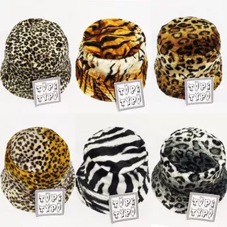 Topi Bucket Motif Hewan Jaguar Ceetah Leopard Macan Zebra Bahan Bludru Bucket Hat