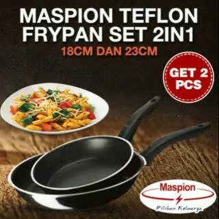 MASPION Teflon Frypan Set 2in1 : 18cm dan 23cm - Paket Teflon isi 2 - Teplon Fry Pan Wajan Murah