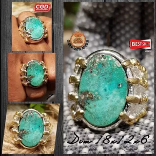 Cincin Batu Akik Pirus Persia (Iran) Ijo Tosca Berkarakter Hu (COD) Dim Kantoran Milenial Ring Alpaka Cakar Chrom Super Top HQ Obral Murah Hot Item/Best Seller/Discon