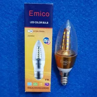 Lampu LED candle E14 emico 5 Watt 5w kuning / Lampu jantung E14 emico 5watt kuning