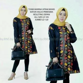 Tunik Marina Hitam Manis Batik Cibulan Bunga Floral Cantik