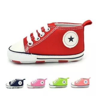 Prewalker baby boy shoes sepatu bayi cowok merah red tali putih motif bintang star