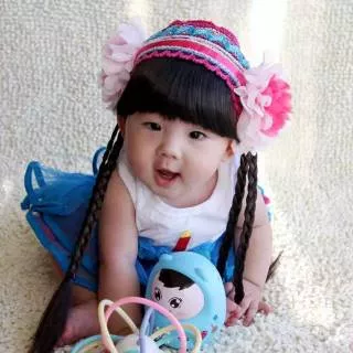 FH5603 Kepang - Handmade wig headband with fringe / Bandana rambut palsu poni untuk anak baby bayi