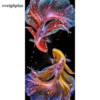 [vighplus]5D DIY Diamond Painting Colorful Fish Full Round Drill Embroidery Home Art
