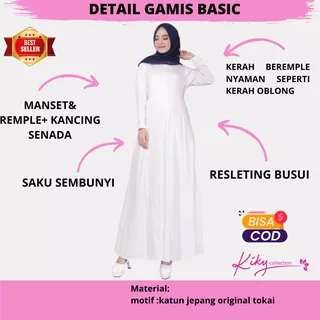 Gamis Putih Polos Wanita Basic Simple Daily Muslimah Katun Jepang Kajep Original Ori Japan Design By Tokai Senko SIze S M L XL XXXL 4L ld 90 94 98 110 116 120