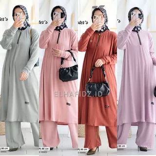 Hijab Sisters Ashari One Set Jumbo Hazel Knit Motif Polos / Setelan Muslim Wanita LD 110 / Stelan Long Tunik Busui