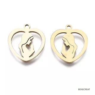 Benecreat 2pc 201 Stainless Steel Pendants Laser Cut Heart with Virgin Mary Golden / Stainless Steel Color 17.5x15.5x1mm Hole: 1.4mm