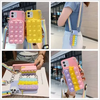 Relive Stress Pop it Fidget Toys Push It Bubble Soft Silicone Phone Case For Realme X XT X2 V5 3 3i 5S 5i 6i 6S 5 6 2 Pro C3 Q Q2 U1 Casing Coin Bags wallet With lanyard Decompression Cover