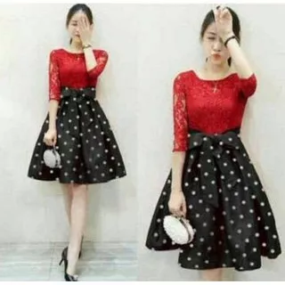 Dress Marry Polka RED Dress brukat pesta terbaru Dress natal gereja Gaun remaja tanggung dress seragam nikahan simple casual dress Korean style kekinian