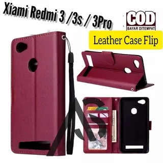 Leather Flip Case ( XIAOMI REDMI 3 / 3S / 3 PRO ) ~ FLIP WALLET CASE KULIT - CASING DOMPET-FLIP COVER LEATHER-SARUNG BUKU HP