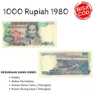 Uang asli Uang Kuno Uang mahar Uang kertas uang langka Uang kuno rupiah 1000 Rupiah kertas 1980 gres