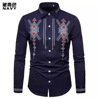 [marcopolo dongker OT] kemeja pria katun stretch biru dongker baju hem cowok terbaru W2D9