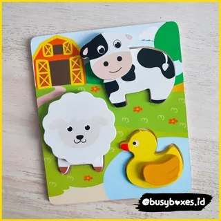 [busyboxes.id] Mainan Edukasi Puzzle Animals Farm Wooden Toys Wooden Puzzle Knob 3D Puzzle Mainan Montessori