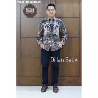 Kemeja Batik Pria Full Furing Lengan Panjang Katun Halus Sragenan Motif peksi tarung granit