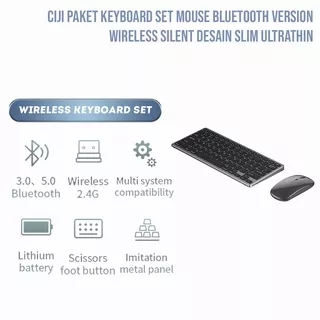 CIJI Set Keyboard Mouse Wireless+Bluetooth 3 Device Slim Ultrathin