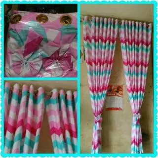 Gorden anak/Gorden karakter/Gorden bahan katun premium motif Retro Pink