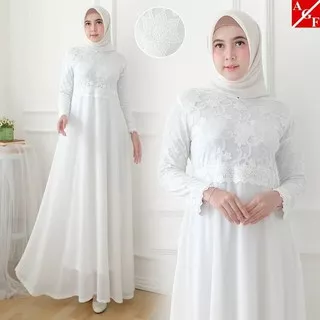 Baju Muslim Terbaru Cantik Model Korea Kekinian Gamis Wanita Ter OH379 Baju Gamis Wanita Putih / Mu