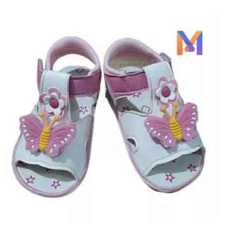 Sepatu sandal bayi perempuan motif Kupu sol karet tidak licin kemasan box