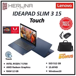 Laptop TouchScreen Murah Berkualitas Untuk Kerja Dan Sekolah LENOVO IDEAPAD SLIM 3 15 TOUCH RYZEN 7 5700 12GB 512SSD W10 15.6FHD IPS