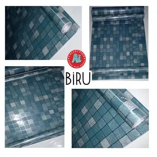 Wallpaper Dapur Uk.45x100cm (1METER) Kamar Mandi Mozaik Kotak Biru Hiasan Dinding