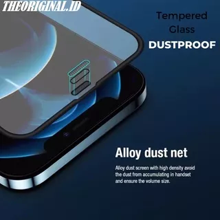 Tempered glass dustproof iphone 13 pro max  13 mini 14 15 anti dust proof net alloy clear anti gores kaca full layar lobang speaker jaring